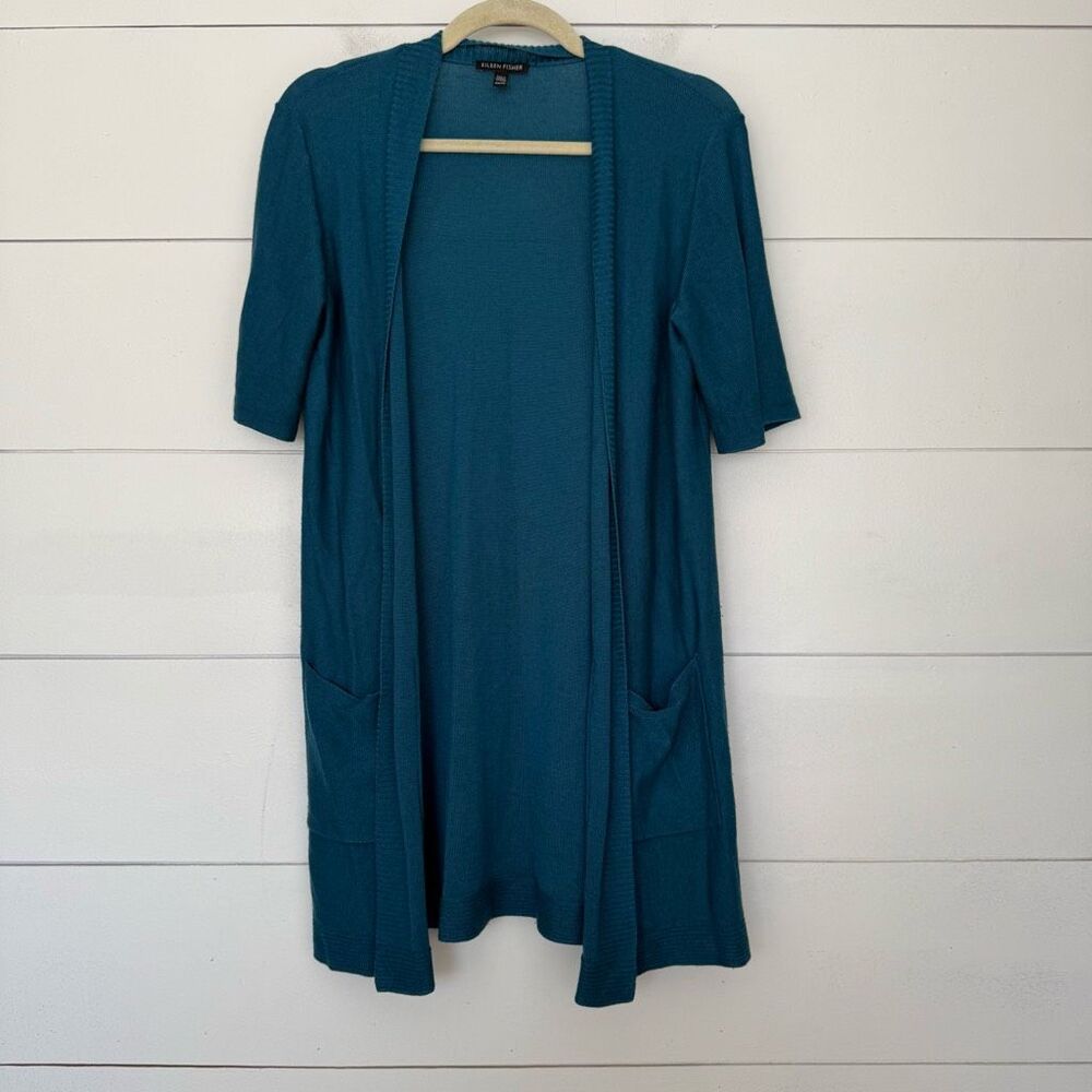 Eileen Fisher Women’s XS Blue Tencel Lyocell Short Sleeve Cardigan